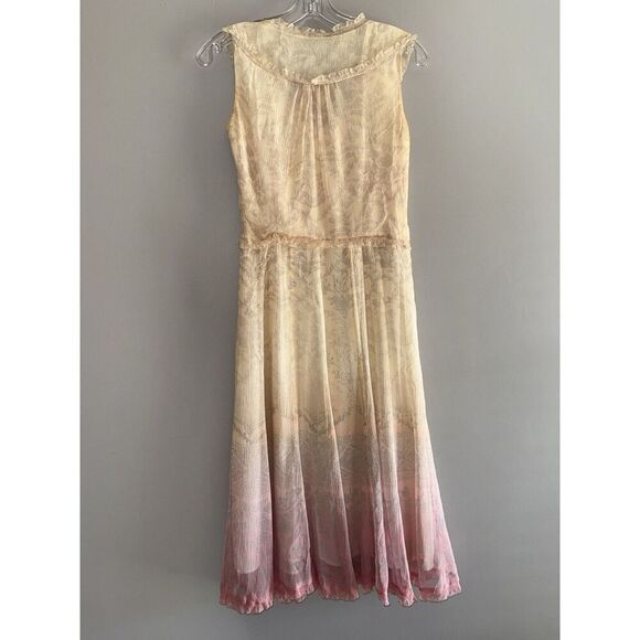 Due Per Due Silk Dress Babydoll Ruffle Ombré Pink Cream Feminine Dainty Flowy 4 - Picture 5 of 16